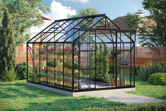 Växthus Uranus 9900 Svart Glas Sockel 9,9 m² Vitavia